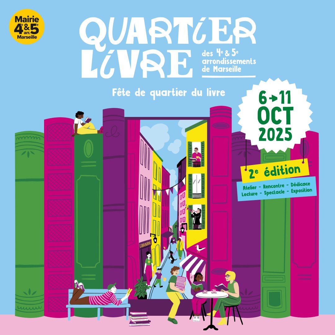 #Culture | Quartier Livre revient du 6 au 11 octobre dans les 4ᵉ &amp; 5ᵉ 📚

🎨Au programme: expos, rencontres auteurs &amp; dédicaces, spectacles, 👧 ateliers familles…
 
👉 Retrouvez toute la programmation : bit.ly/3W7MY60