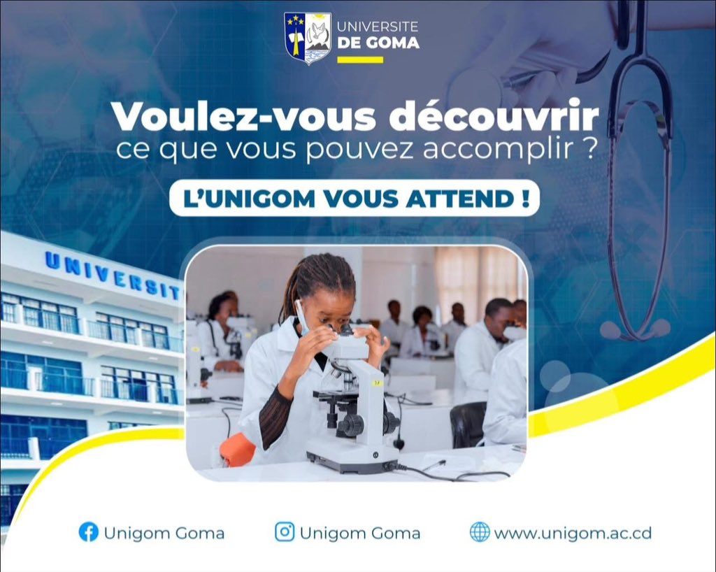 Unigom_RDC's tweet photo. ⭕️Les #inscriptions sont en cours pour l’année académique 2025-2026🥳 et cela dans toutes les filières…
L’@Unigom_RDC vous attend !🎊
#UNIGOM #universitedelexcellence #Inscriptions2025 #goma #ExcellenceAcademique https://t.co/L6jwMGXOAe