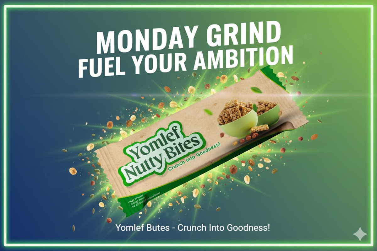 YOMLEF_official's tweet photo. Monday Grind. Fuel Your Ambition.
Kickstart your week with the right energy. Grab a pack of YOMLEF Nutty Bites and crunch into goodness! π₯π
π¦ Place your orders now , and we will deliver πβ¨
#MondayMotivation #YomlefNuttyBites #CrunchIntoGoodness #FuelYourAmbition https://t.co/GDpaYqB6TJ