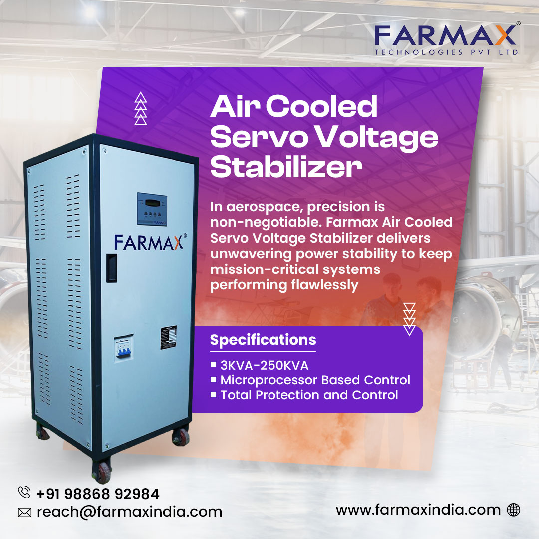 FarmaxT's tweet image. Air Cooled Servo Voltage Stabilizer! Aerospace 
In aerospace, precision is non-negotiable.
📞 Call Us: 98868 92984
🌐 Learn more: farmaxindia.com
#farmax #voltagestabilizer #servostabilizer #AerospaceTechnology #PowerStability #missioncritical #AirCooledStabilizer