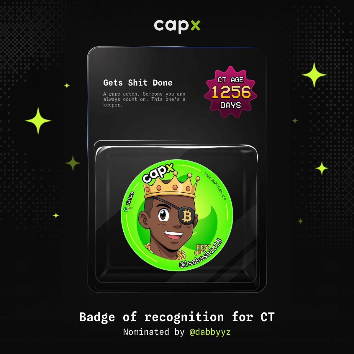I’m now eligible for the <a href="/0xCapx/">Capx AI</a> Tazos badge. Thanks to <a href="/Dabbyyz/">Dabbyy</a> for nominating me.💪💚
Go claim yours if you were nominated.. Phase 2 Claiming closes on the 7th Oct, 12Am.