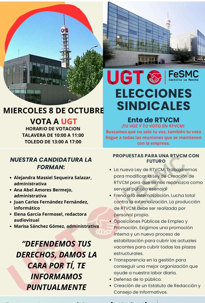 UGT_CMM's tweet photo. Tú voz y tú voto en el ENTE!
Queremos contar con tu apoyo en las próximas elecciones!!!!
Vota UGT el próximo miércoles 8 de octubre https://t.co/6iPiQ0J66F