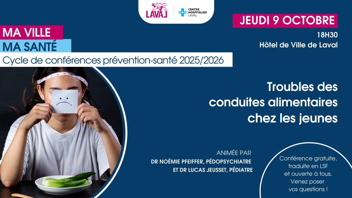 [MA VILLE, MA SANTÉ] La Ville de Laval, en partenariat avec le Centre Hospitalier de Laval, propose un nouveau rendez-vous dans le cadre du cycle 𝑴𝒂 𝑽𝒊𝒍𝒍𝒆, 𝑴𝒂 𝑺𝒂𝒏𝒕𝒆́.
ℹ️ 𝗣𝗹𝘂𝘀 𝗱'𝗶𝗻𝗳𝗼𝘀 𝗶𝗰𝗶 : laval.fr/decouvrir-sort…