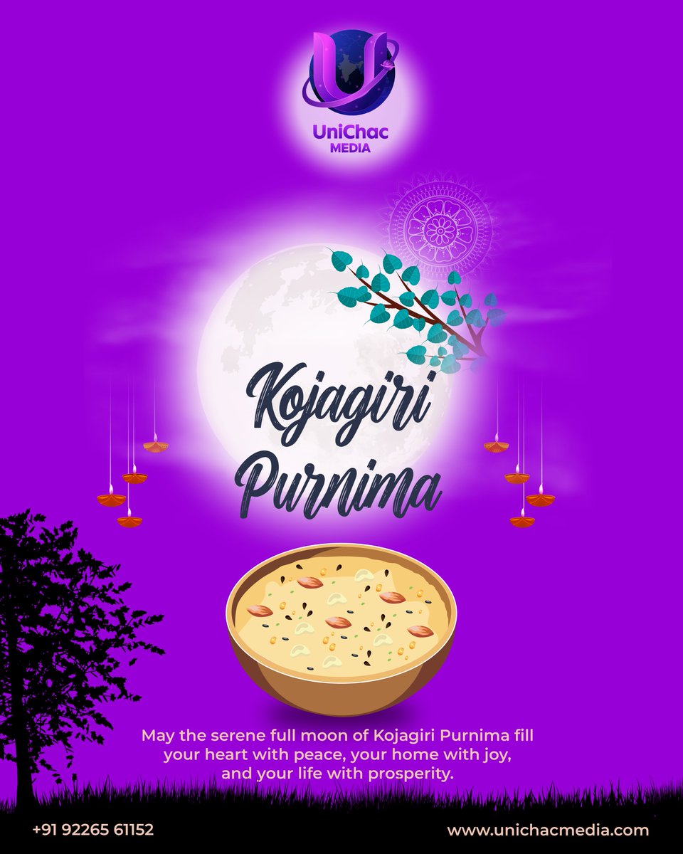 Unichacmedia's tweet photo. Happy Kojagiri Purnima! 

May this full moon night fill your life with positivity, creativity &amp; prosperity. 

Stay inspired, enjoy the moonlight, and welcome Goddess Lakshmi’s blessings! 

-  Unichac Media

#KojagiriPurnima #SharadPurnima #FullMoonNight #FestivalOfProsperity https://t.co/3WNyypafbA
