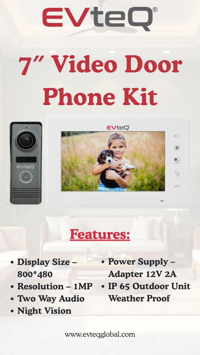 EVteQ's tweet image. Answer your door the smart way! 🚪✨

With EVteQ 7” Video Door Phone Kit, you can see who’s at your door, talk with them, and ensure safety—all without stepping outside.

#EVteQ #smarthomesecurity #videodoorphone #homeprotection #secureliving #security #safety #doorlock #modern