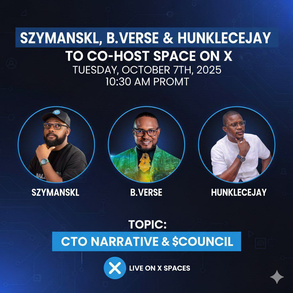 council_ofagi's tweet image. Getting ready for the big day.
Tuesday October 7th, 2025. 10 AM WAT.
Please be there!

Yeah, every project has hype. But it&apos;s a few that have a purpose. $COUNCIL stands for the fusion of AI+CRYPTO+ vision. This is what separates us.

CA
qaAtkhrVnwWhuFnTGpNig3xQdbrkkD2RD95wyjrpump