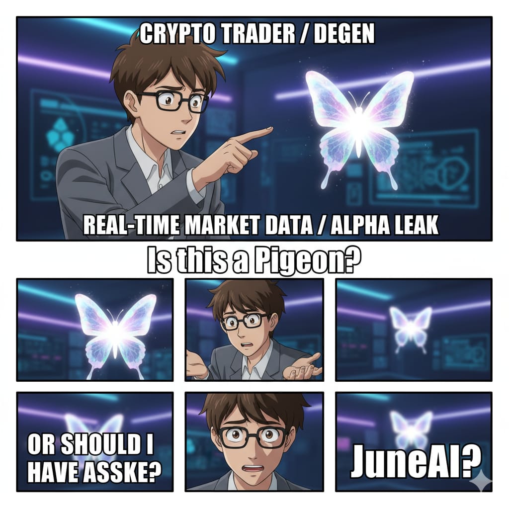 rashid_1345's tweet image. Me trying to decipher crypto signals without @askjuneai: 👆 &quot;Is this a pigeon?&quot; Get the clarity you need. Ask JuneAi!
#JuneAi #CryptoTrading #DecentralizedAI #AskJuneAi