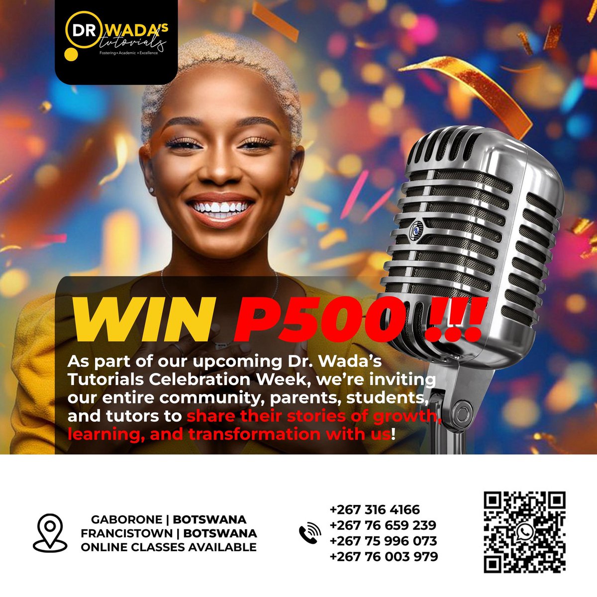 DrWada_tutorial's tweet image. share your story with us and get a chance to win 💃🎉

Send us a short video (30–60 seconds) telling your story) 
📅 Deadline: 20 October 2025
📩 How to Submit: Send your videos via WhatsApp to 71478179