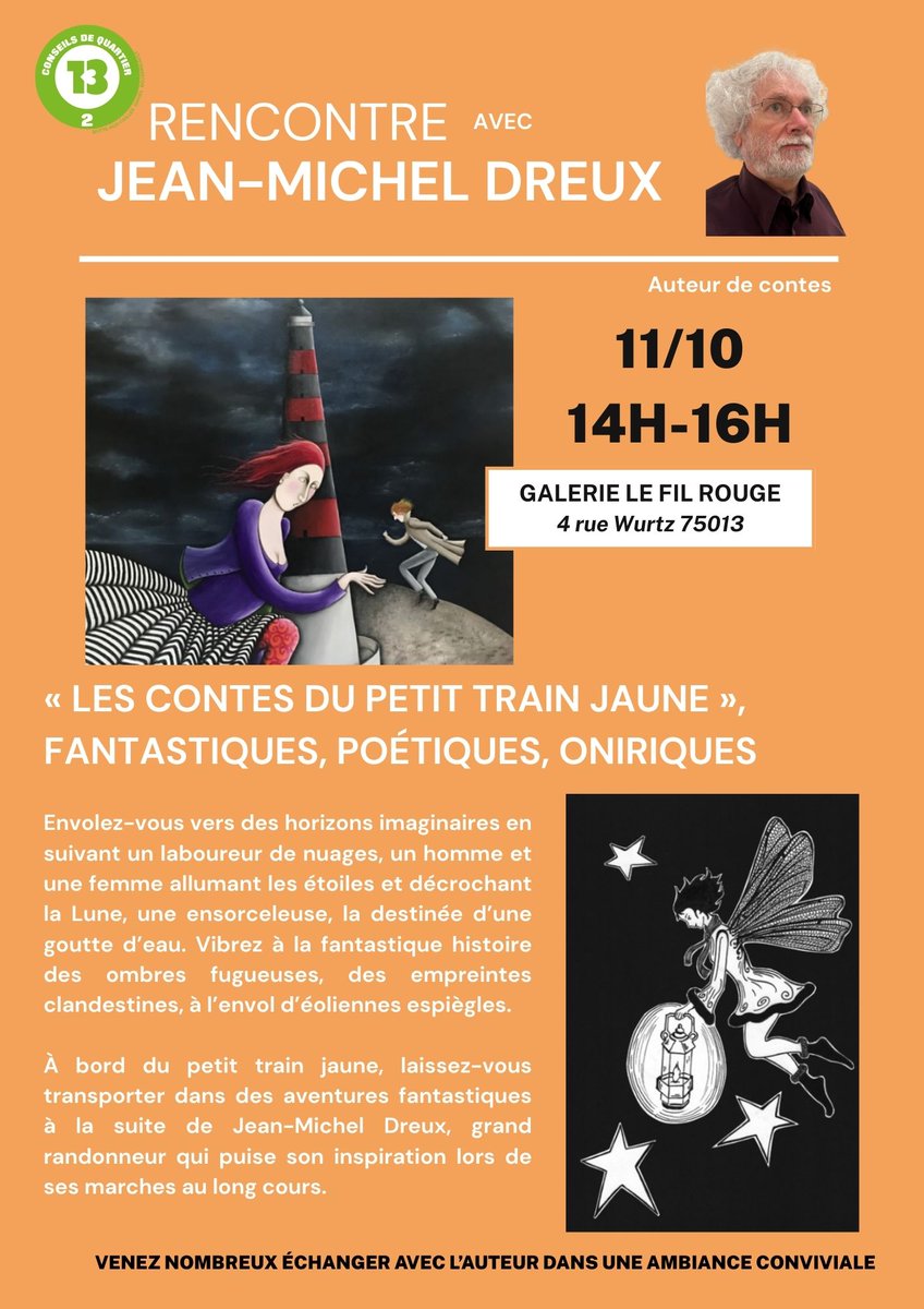 📚 Les rencontres culturelles reprennent cet automne ! Venez discuter autour d’un café avec Jean-Michel Dreux, auteur de contes, ce samedi 11 octobre à 14 h #culture #Paris13 🔽