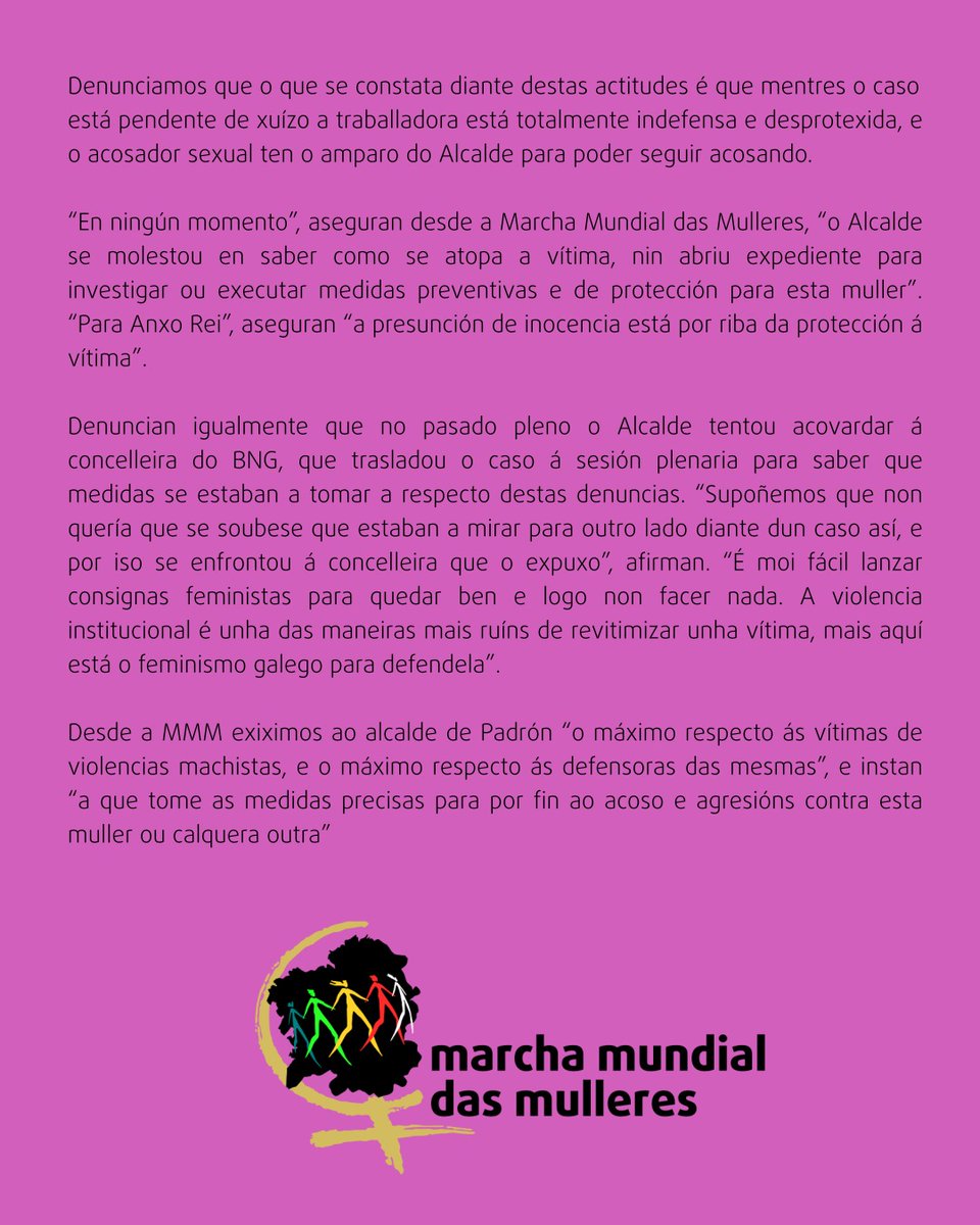 MMMGaliza's tweet image. [ Compostela ]  Violencia  machista institucional: o alcalde de Padrón e a Concelleira de Igualdade califican  de “patetismo” a defensa por parte dunha concelleira á unha traballadora vítima de continuas agresións machistas.

#Machismo
#ViolenciaInstitucional
#Padrón