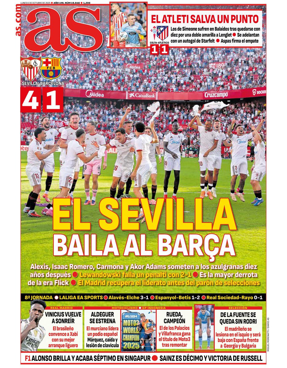 tsf_podcast's tweet image. Today&apos;s 🇪🇸⚽ frontpages:

🗞️ Marca: &quot;Sevilla thrash Barça&quot;
🗞️ AS: &quot;Sevilla,  much better than Barça&quot;
🗞️ Mundo Deportivo: &quot;A beating&quot;
🗞️ Sport: &quot;No excuses&quot;