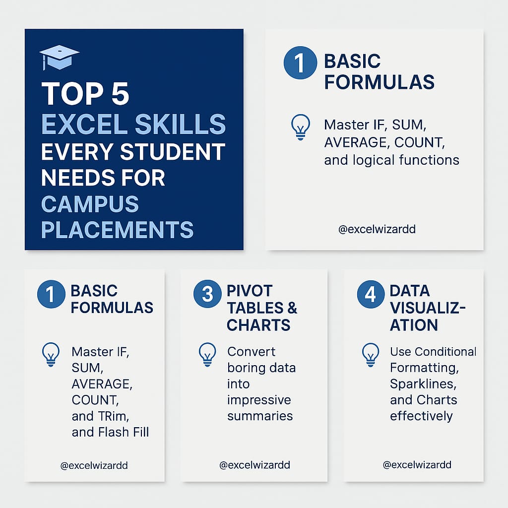excelwizardd's tweet image. If you’re preparing for campus placements, these 5 Excel skills will make you stand out instantly 💼

Start learning them before your next interview 👇

@excelwizardd @microsoft @microsoft365

#ExcelForStudents #CampusPlacements #CareerTips