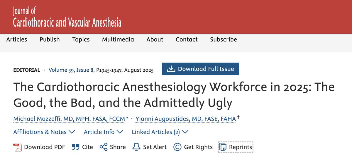 📣 Anestesiólog@s CTs: jornadas extensas, alto desgaste y baja remuneración en muchas regiones.
🔗 Estudio completo aquí: jcvaonline.com/article/S1053-…
#CardioToVascSEDAR <a href="/JCVAonline/">Journal of Cardiothoracic and Vascular Anesthesia</a>
