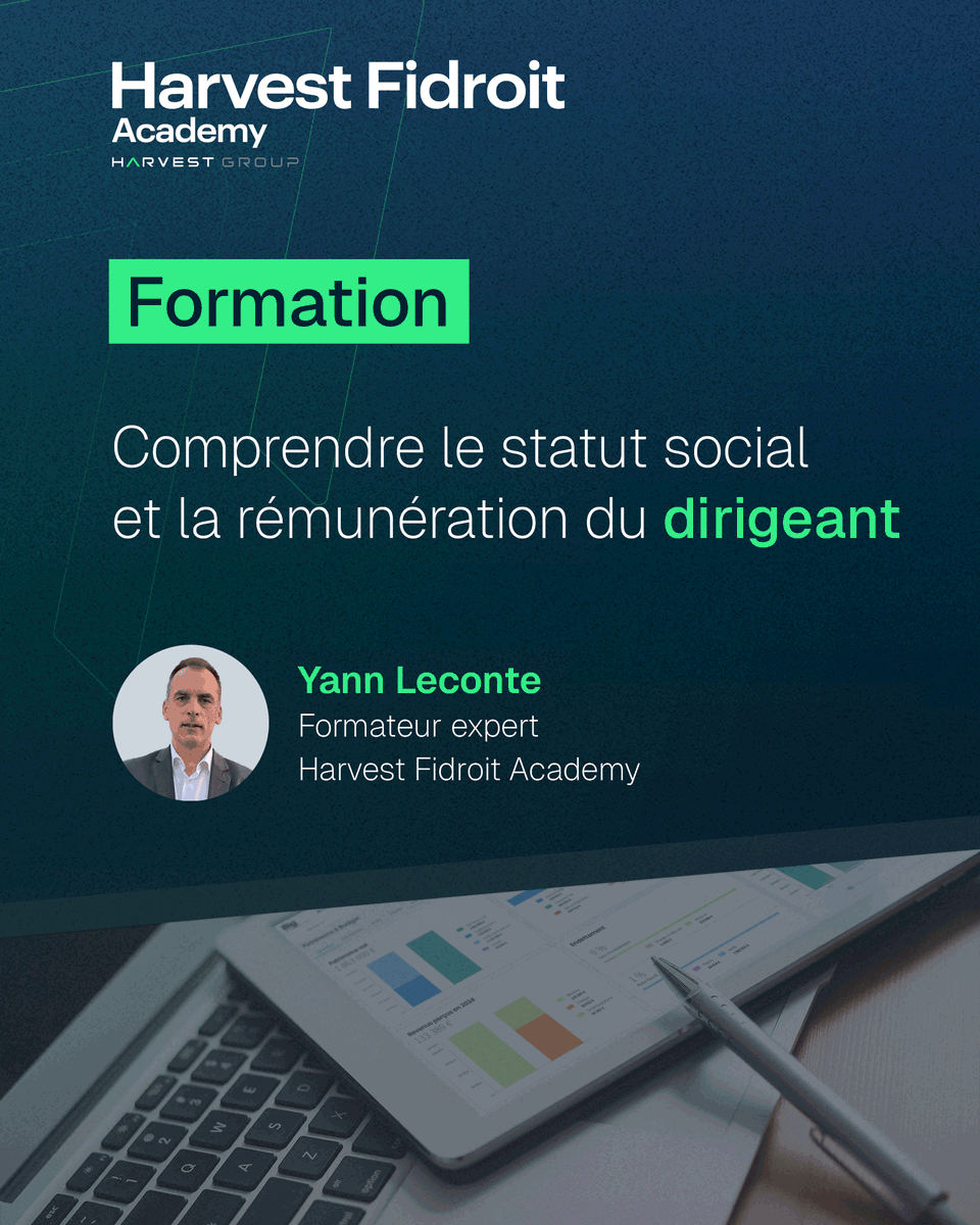 💻 [#Formation] Comprendre le statut social et la rémunération du dirigeant 

📆 Rendez-vous en distanciel, le jeudi 16 octobre de 9h à 17h30 
 
🎙️ Avec Yann LECONTE, formateur expert Harvest Fidroit Academy 
 
🔗 Inscrivez-vous dès maintenant : lnkd.in/eVA9MqZF