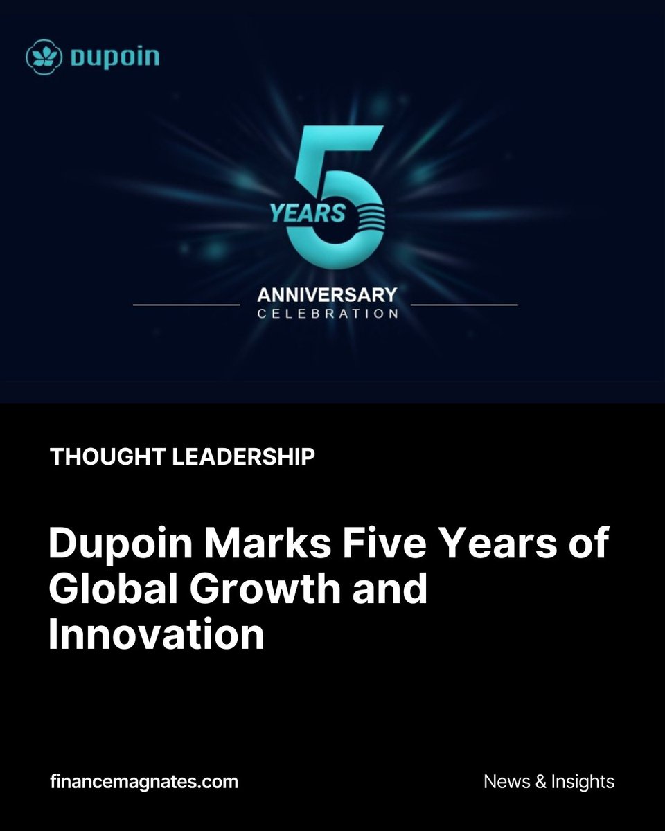 financemagnates's tweet image. Dupoin marks 5 years of global growth and innovation 🎉
With 500K+ users and strong regulatory backing, the broker celebrates its journey with a new rewards campaign.
Find out more: bit.ly/46Bpw7k
#Dupoin #Trading #Forex #Finance #Fintech
