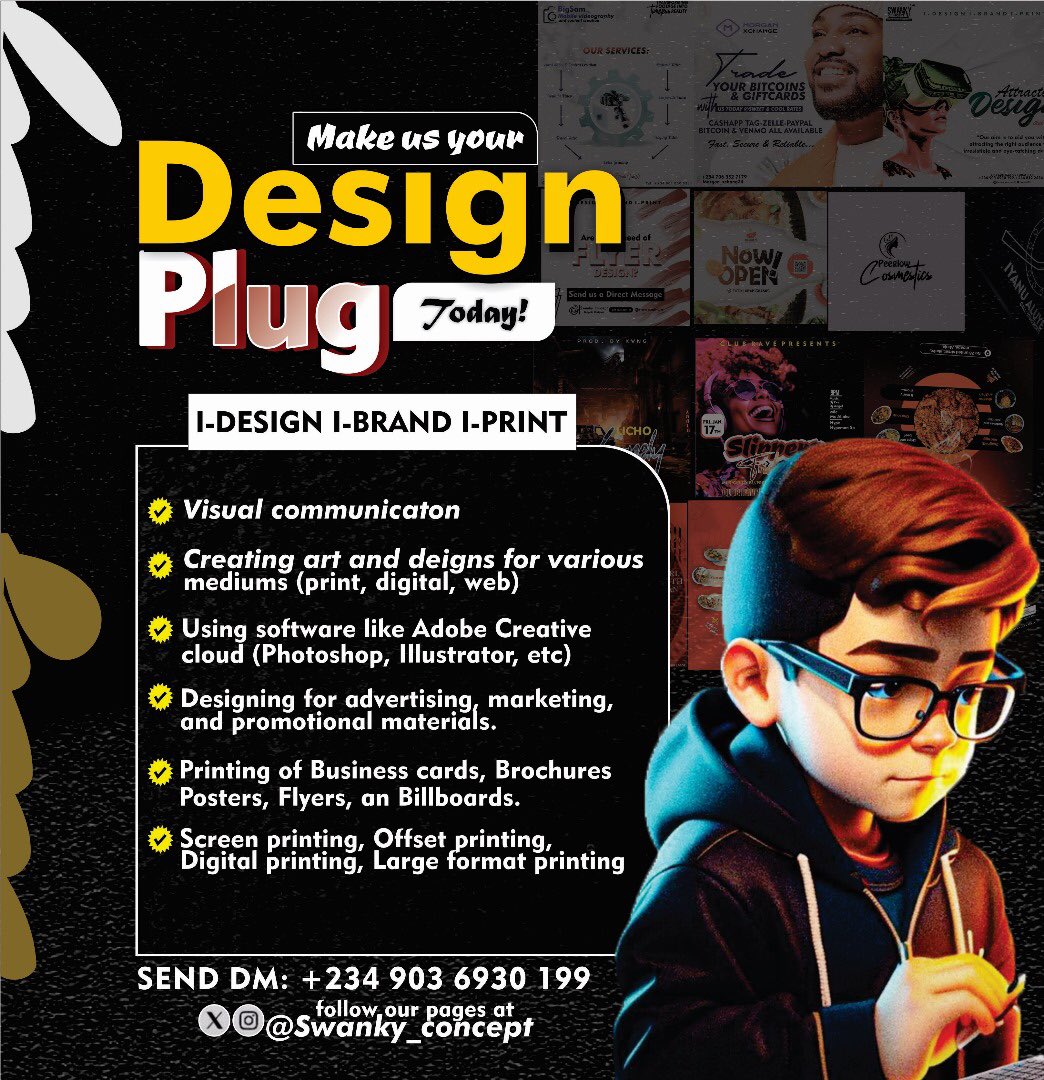 I create innovative for brands and businesses// Business cards// Social media designs etc.. 
(DM📥 let’s  collaborate and create something amazing for your brands)