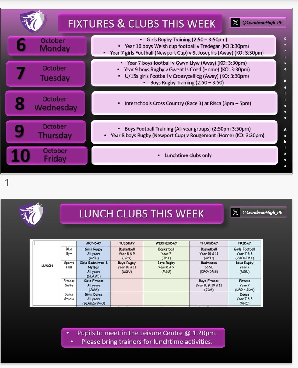 CwmbranHigh_PE's tweet image. Clubs &amp;amp; fixtures for this week, lots going on #getinvolved #notinmissout @CwmbranHead @CwmbranHigh