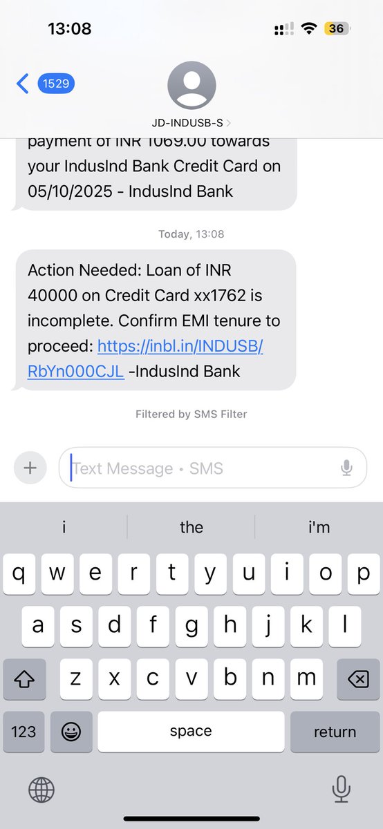 ⁦<a href="/MyIndusIndBank/">IndusInd Bank</a>⁩ Why should I take an action even if I didn't applied for a loan. I didn't applied either made an interest, why are you sending messages like this?
⁦<a href="/RBI/">ReserveBankOfIndia</a>⁩