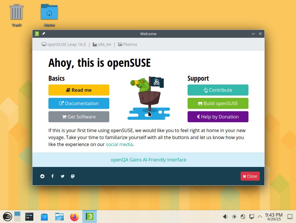 📣 Jest już dostępna nowe wersja #openSUSE 16! Przynosi wiele nowości i strategicznych zmian, które umacniają pozycję openSUSE jako czołowej dystrybucji Linuksa dla deweloperów i administratorów.  Zachęcamy do bezpłatnego pobierania i korzystania!  
okt.to/TkhaF3