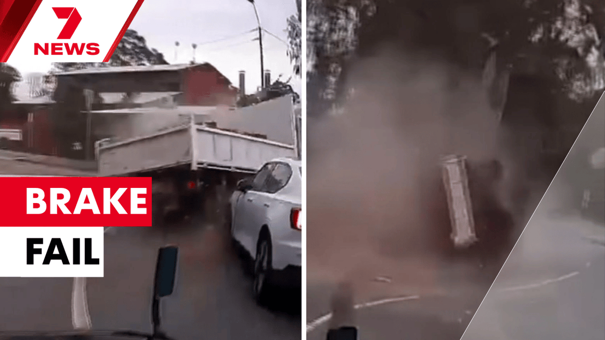 A truck driver has told 7NEWS of the terrifying moment he lost his brakes before ploughing through a busy Hazelwood Park intersection. The ordeal was caught on camera as the truck slammed into a stobie pole and a tree – it was lucky that no one was killed. youtu.be/857x0rpoOlk