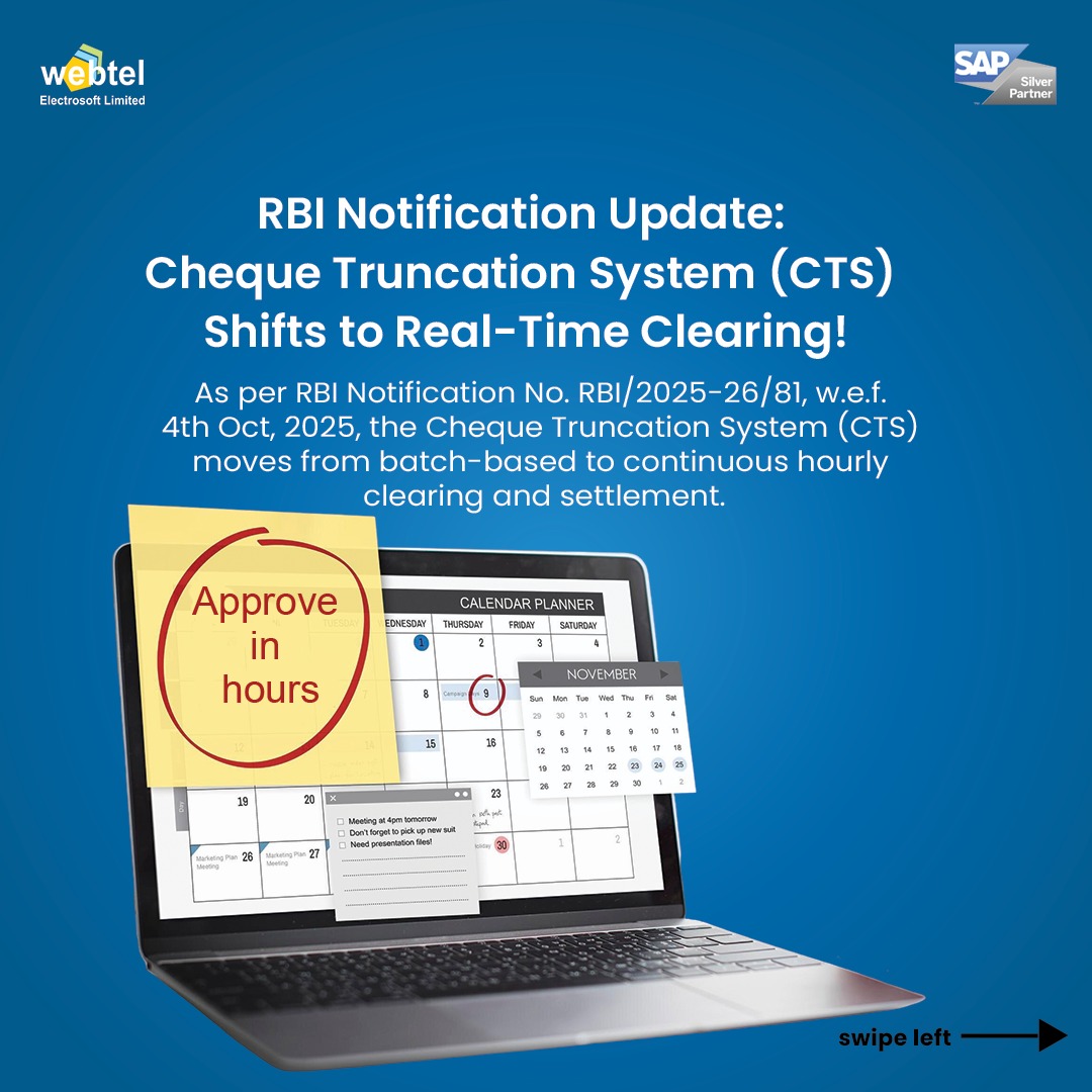 webteldotin's tweet image. RBI CTS update w.e.f. 4th Oct&apos;25: Cheque clearing now happens in real-time (10AM–4PM) with hourly settlements from 11AM.

Funds debited within hours—keep cheques filled correctly + maintain balance.

#CTS #BankingUpdate #Webtel