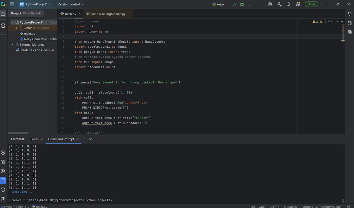 kanishk9Ai's tweet image. Build an project where you can sketch your math problems and it&apos;ll detect it and give you the answers. It was a amazing project ,got to learn alot #opencv #google #GoogleDeepMind #DeepMind #Mediapipe