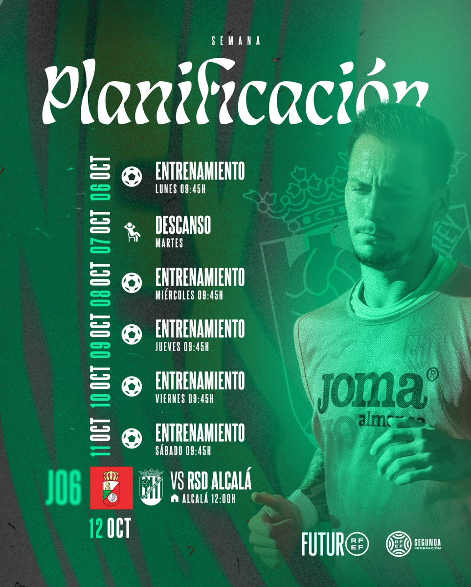 ⚽️ PLANIFICACIÓN DE LA SEMANA ⚽️

**JORNADA 06 | GRUPO V**
🗓️ Domingo 12 de octubre
🕛 12:00h
🆚️ <a href="/RSDAlcala1929/">RSD Alcalá</a>
➡️ RSD Alcalá
🏟️ Alcalá

#vamosquintanar #2RFEF #quintanardelrey #temporada #grupoV