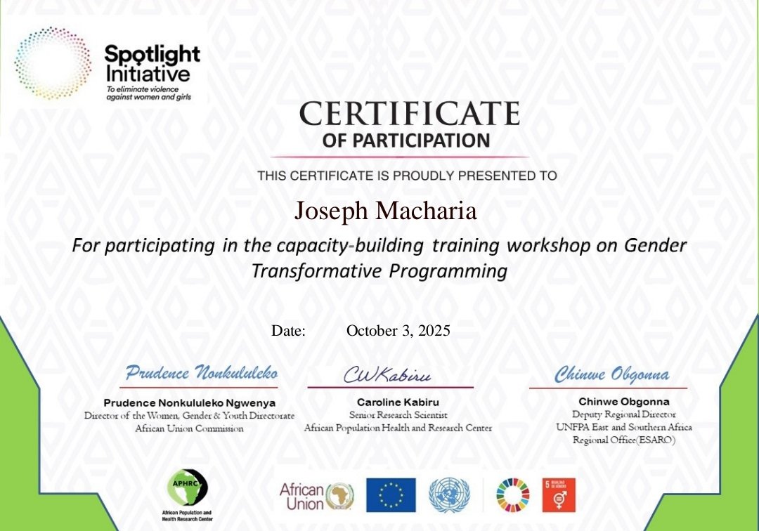 J_YouthAdvocate's tweet image. Super excited to share that I’ve earned my Gender Certificate 🎓🌍
Learning about gender inclusion & equality has been truly inspiring 💡💪🏽
Ready to keep championing safe & inclusive spaces for all! ✨
#GenderEquality #ContinuousLearning #Empowerment @aphrc