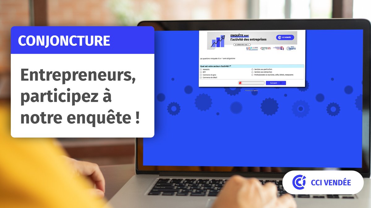 CCI Vendée (@ccivendee) on Twitter photo Chefs d'entreprise de #Vendée , participez à notre enquête de #conjoncture
Faites-nous part de votre retour terrain sur les mois écoulés et de votre ressenti sur la période à venir.
👉 urlr.me/A82Mfq Chefs d'entreprise de #Vendée , participez à notre enquête de #conjoncture
Faites-nous part de votre retour terrain sur les mois écoulés et de votre ressenti sur la période à venir.
👉 urlr.me/A82Mfq
