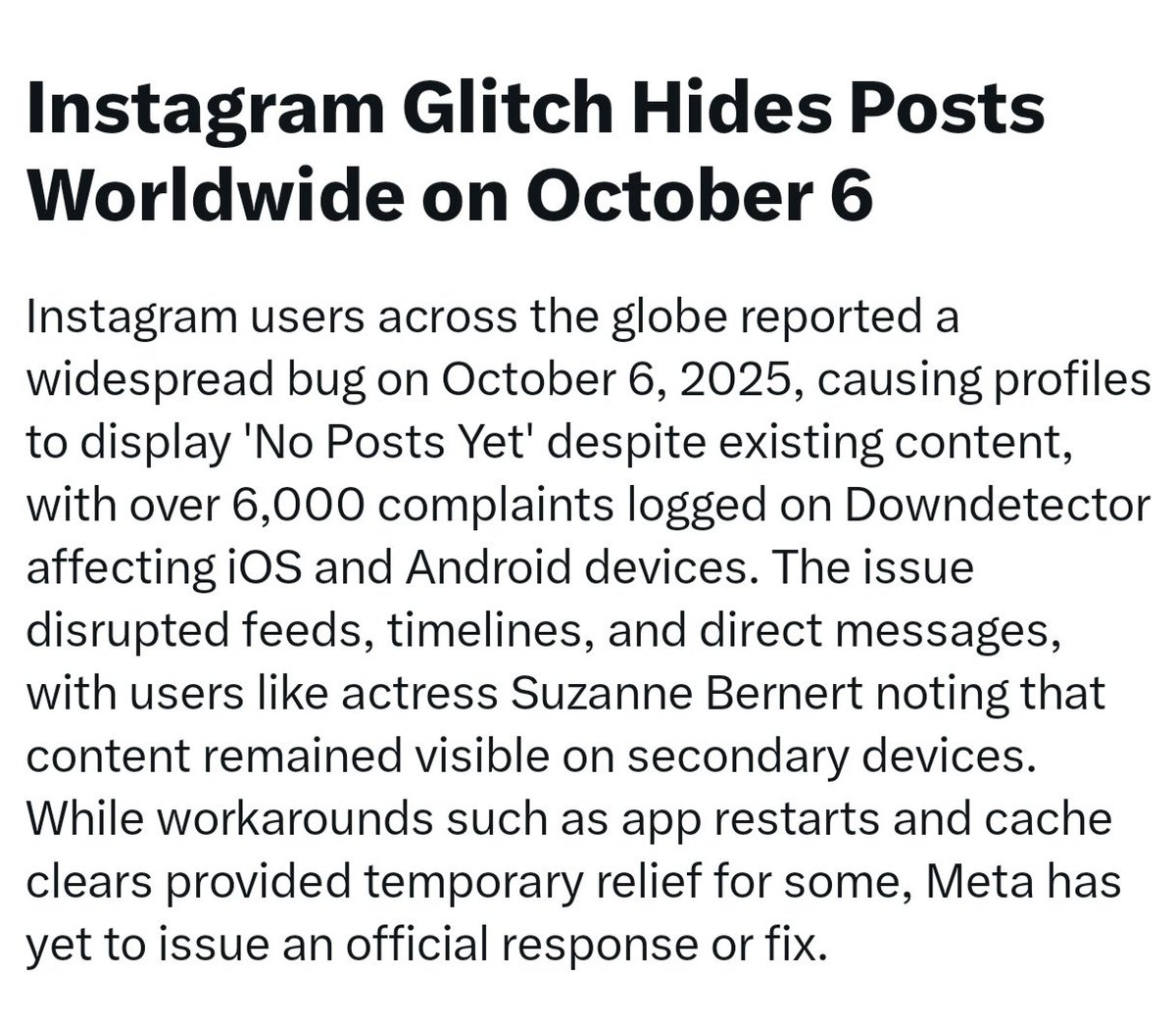 therealyras's tweet photo. So thats why I cant see posts on ig #instagramdown because of this glitch. https://t.co/XG4I7frdfS