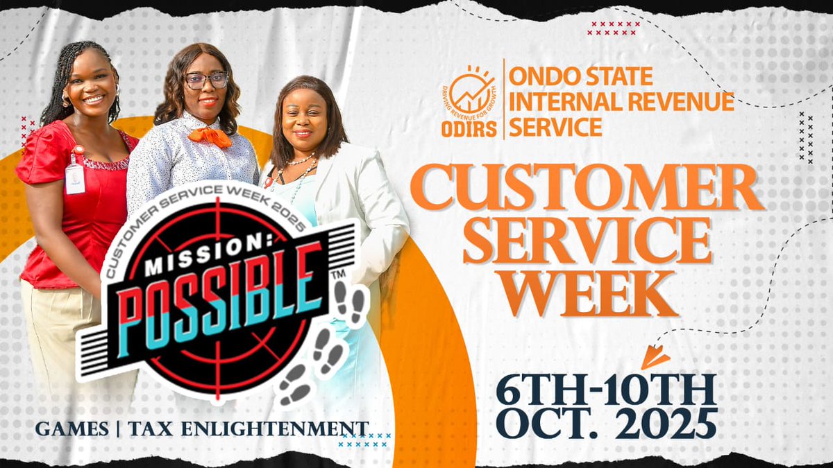 ODIRS_NG's tweet photo. Celebrating Customer Service Week! We're grateful to our valued taxpayers & partners for their trust & cooperation. At ODIRS, we're committed to delivering efficient & people-oriented services. Thanks for being our partners in progress! #CustomerServiceWeek #ODIRS #TaxWithEase https://t.co/1nCXhA6wd0