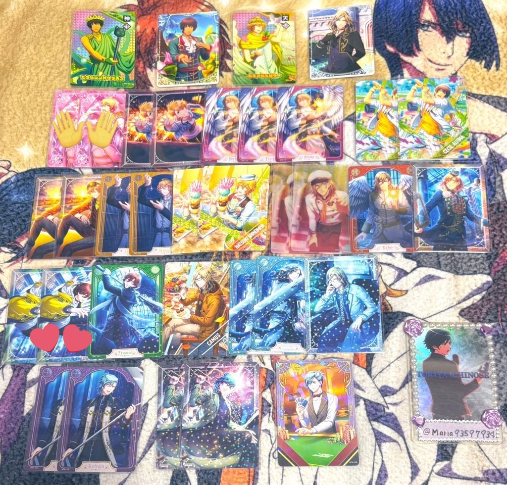 MAKI_SH1MA's tweet photo. @Maria93597934 別ツイについてご所望いただきましたトキヤさんは全て交換可能でございます！
ご提示いただきました画像お借りして❤をつけさせていただいたものと交換出来れば幸いです。 https://t.co/HmRyoA8NRL