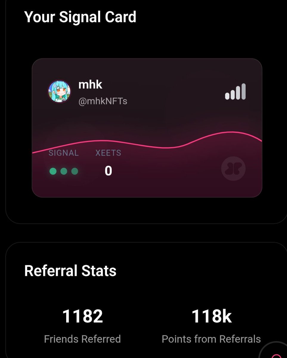 mhknft's tweet photo. GM everyone! ☀️

Have you checked out @xeetdotai yet?
I logged in after a while and here's my stats:

- Referrals: 1182
- Points earned: 118k
- Xeets: 212

It’s basically another InfoFi platform like Wallchain and Kaito.
They’ve started bringing campaigns already and it’s still super early.

Live campaigns:
◽(@solsticefi)→ 1% of $SLX supply for Top 100 Xeeters
◽(@0xVDEX) → 0.5% of supply
◽(@MyriadMarkets)→ 1B $MYR points

Solid team and i think more cool campaigns  are on the way

If you haven’t joined yet.. link’s in the comments 👇