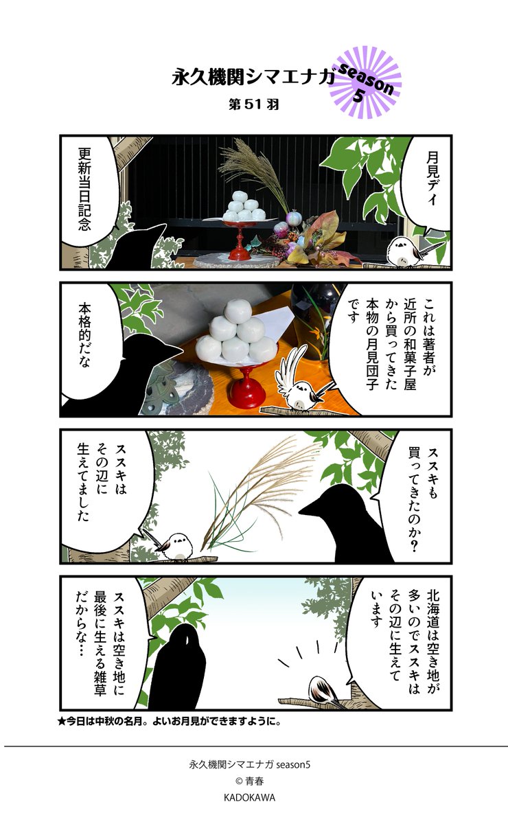 ◥◣永久機関シマエナガ◢◤
✨✨✨シーズン5✨✨✨
🐤毎週㊊～㊎ 最新作配信中🐤

第51羽
#永久機関シマエナガ
#シマエナガとカラスさん