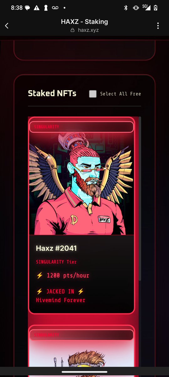 I staked my favorite pull from <a href="/Haxz_xyz/">Haxz</a> forever. I chose singularity which is permanent staking. Why? Because this will now always and forever be mine. No other owners. No checking to see if someone else owns him. This is amazing art and a vibey cult that I plan to stick around