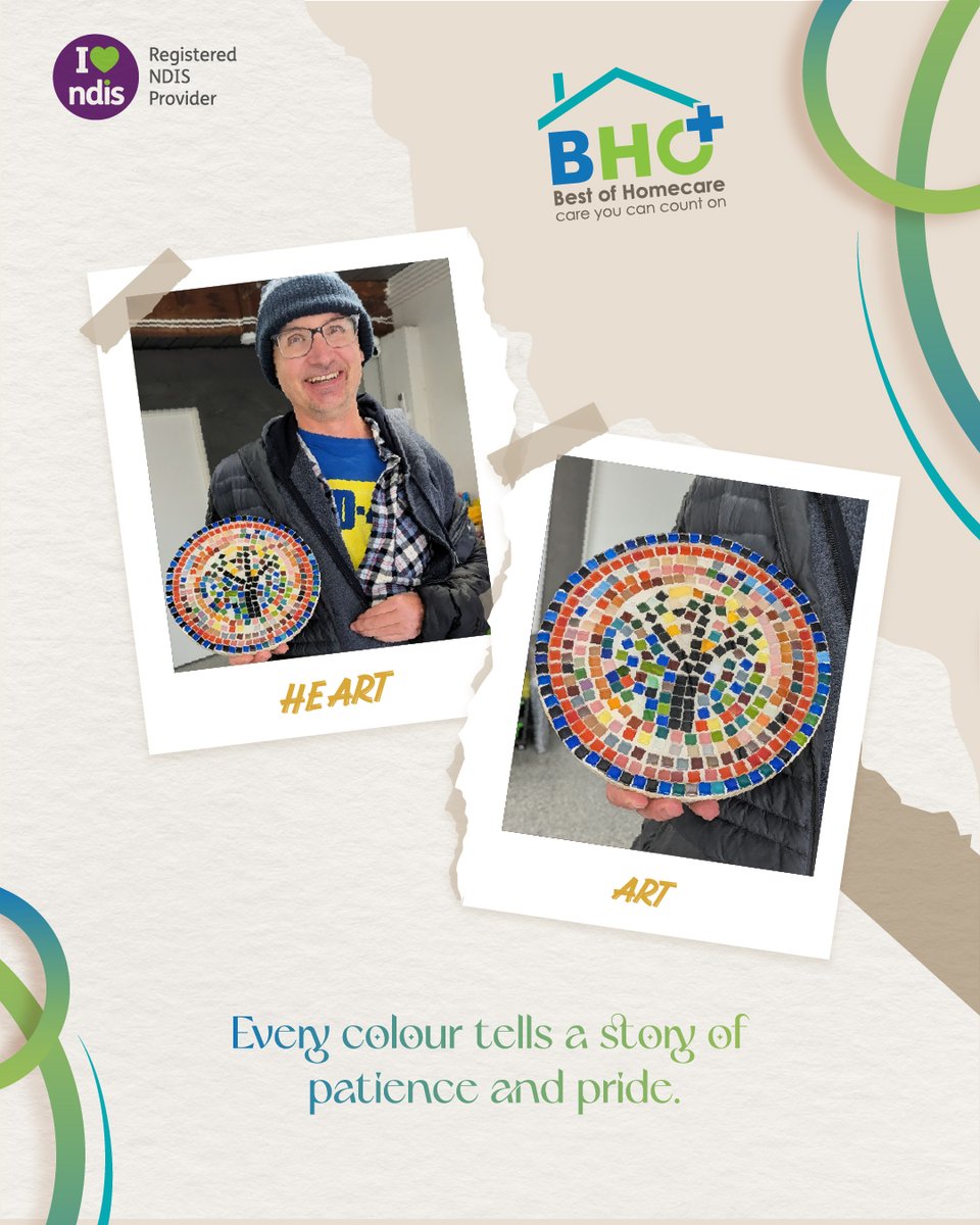 BHCAustralia's tweet image. 🎨 Andrew’s mosaic masterpiece shows the creativity and care that shine every day at our Day Centre. 💙 Visit us to see what makes Best of Homecare special — where every piece tells a story. 🌿
#BehindTheCare #BestOfHomecare #DayPrograms