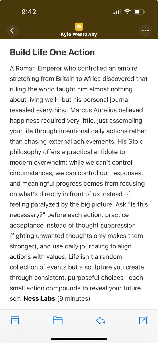 denverbrandy's tweet photo. “Ask ‘Is this necessary?’ before each action, practice acceptance instead of thought suppression… Life isn't a random collection of events but a sculpture you create through consistent, purposeful choices—each small action compounds to reveal your future self.” https://t.co/rOyNPyICEe