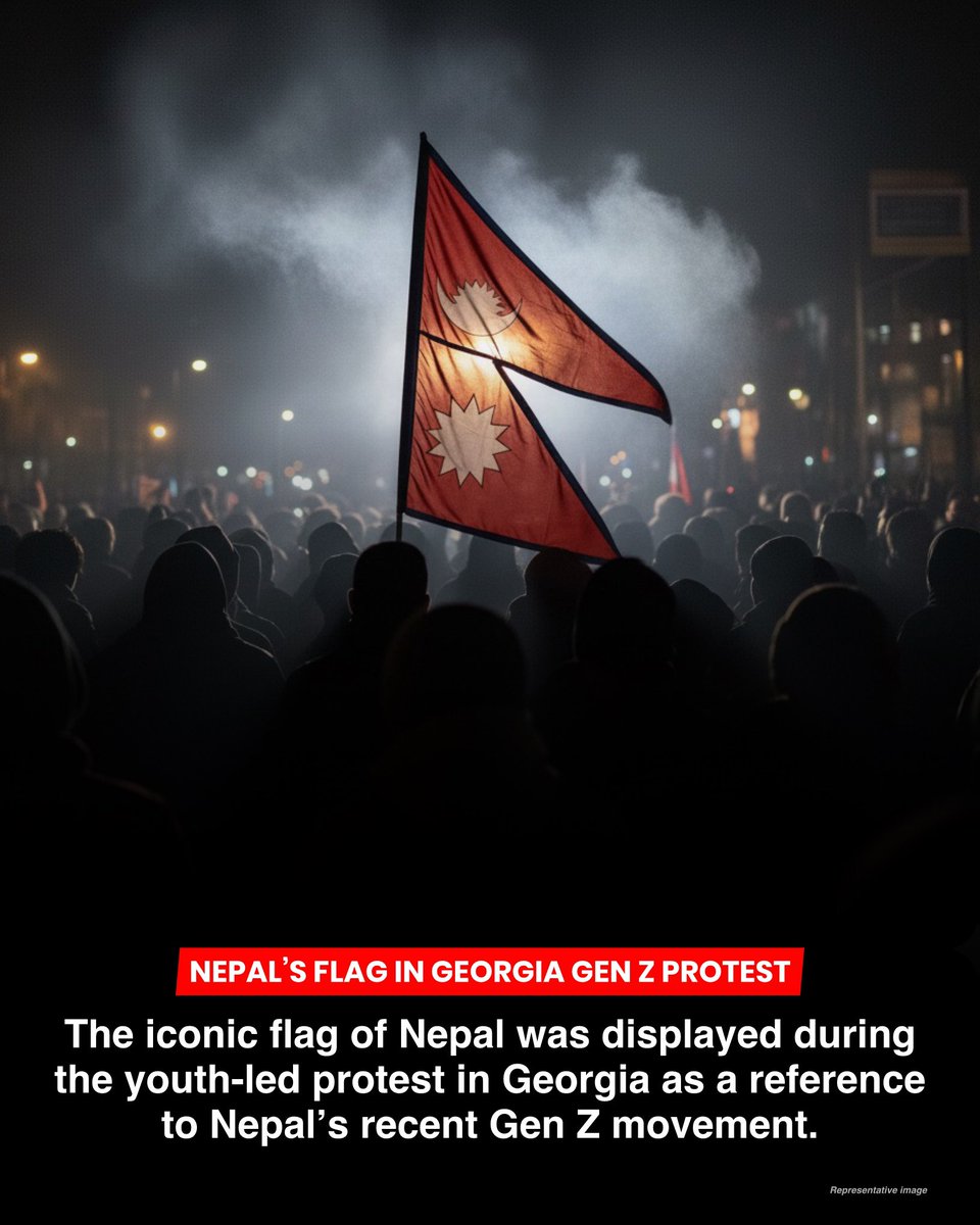 NoNext_Question's tweet image. Nepal’s iconic national flag was displayed during the youth-led protest in Georgia as a reference to Nepal’s recent Gen Z movement, which led to the fall of its previous government.

Tens of thousands rallied in the capital, Tbilisi, to protest the policies of the governing party