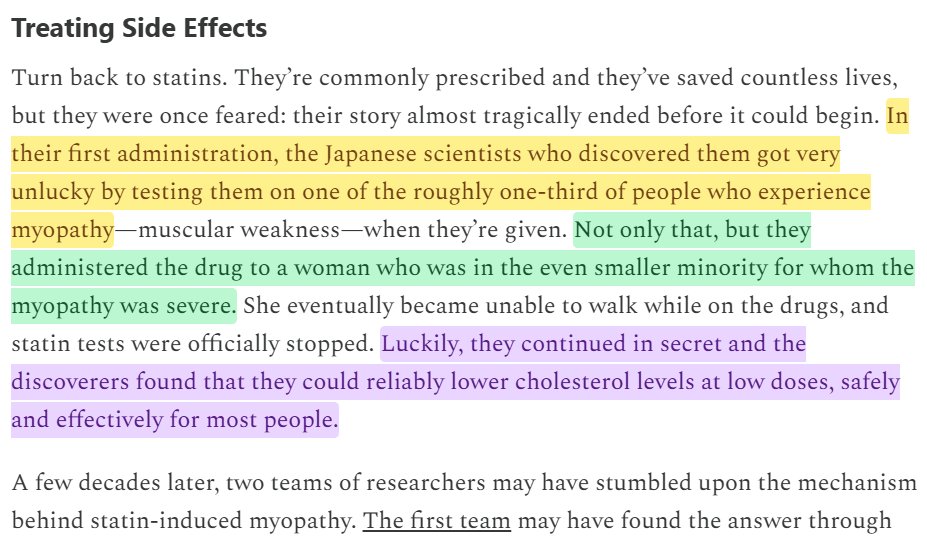 cremieuxrecueil's tweet image. Statins are amazing in many ways.

They&apos;ve saved countless lives, and we almost didn&apos;t get them because the team that discovered them tested on one of the people who had a bad reaction.

If they didn&apos;t continue testing in secret, heart disease would be much more common today!