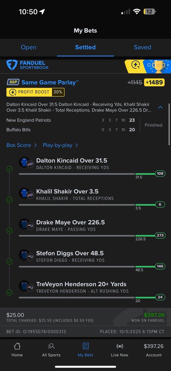 Huge Sunday night for everyone! Cashing out on the same game parlay slips again! 💰 🤑 ✅ huge returns all over tonight for the group!! See you tomorrow night!

#ABL #SNFonNBC #BillsMafia #Patriots #NFL #gamblingx #SportsBettingX #Sportcoin #Coinbase