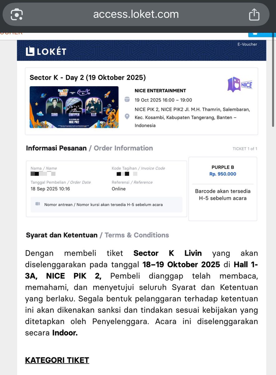 WTS/ WANT TO SELL
TIKET HUT SECTOR K HUT LIVIN

details:
- Tiket day 2
- Sec. Purple B (cocok untuk yg biasnya Heesung &amp; Jay)
- Harga Rp. 1.102.000 (sesuai web)
- No tipu-tipu, kemarin beli krn mau liat enhypen, tp ada acara yg urgent jd gbs hadir

#wts #wtb #enhypen #SectorK