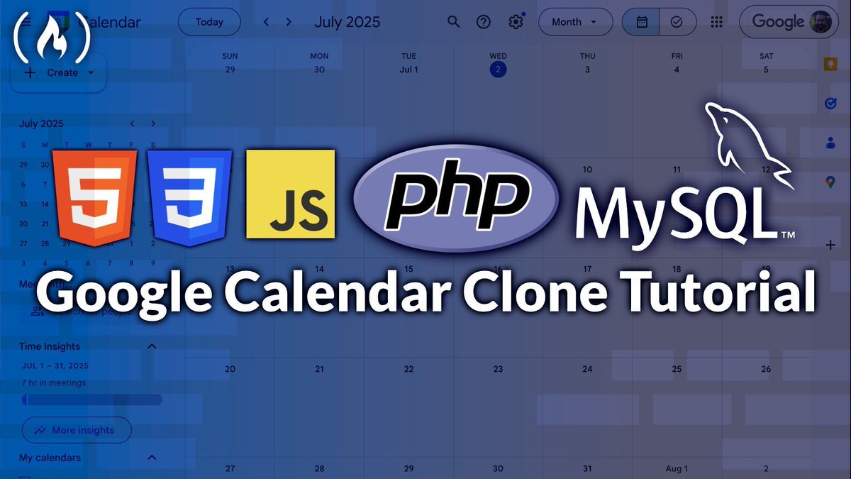 freeCodeCamp's tweet image. If you want to learn how a full stack app works behind the scenes - without frameworks or libraries - this course is for you.
You'll build a Google Calendar clone using PHP, MySQL, JavaScript, HTML, and CSS.
The course covers laying out the UI, wiring up your database, writing…