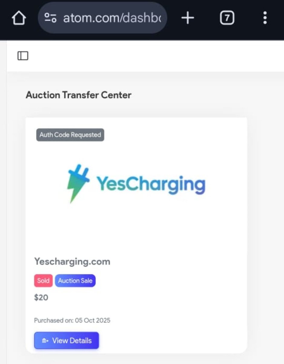 My first ever #Domain sale 

Started #Domaining just 6 months ago with zero knowledge  today my domain YesCharging.com sold for $20 on #Atom

It’s not about profit it’s about progress
Small win big lesson
Grateful &amp; motivated to keep learning

#Domainer #Journey <a href="/atomHQ/">Atom.com</a>