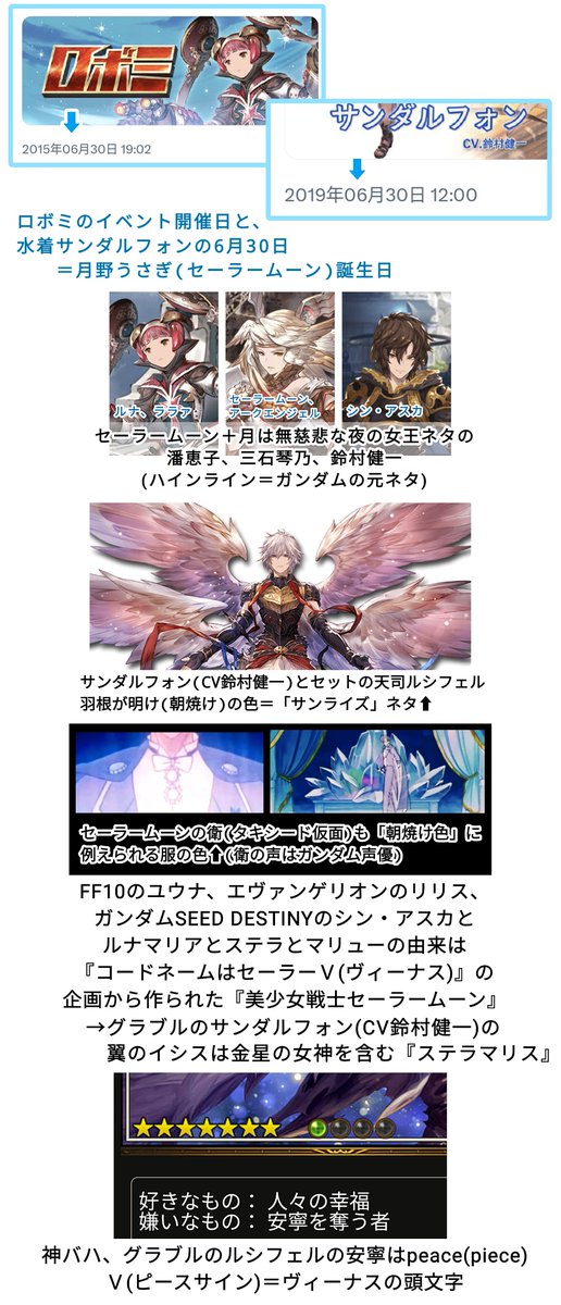 te562mt's tweet photo. コラボしたハンターハンターのクロロも漫画で使う「番い」って能力のルビが「サンアンドムーン」なキャラ

旧アニのヨークシン編はOP名が「太陽」で、シャルナークも「クラピカと同じ鎖使うセ一ラ一ヴィーナスに付いてる猫アルテミス」役の声優さん
(グラブルのルシフェルとサンダルフォンと同じ金星) https://t.co/Nf19iKcqvC