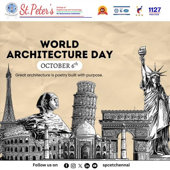 spcetchennai's tweet image. World Architecture Day 
Architecture is the art of turning dreams into lasting realities. 

St Peter’s College of Engineering and Technology proudly celebrates the creativity &amp;amp; purpose that shape our world! 

#WorldArchitectureDay #SPCET #DesignTheFuture #bestcollege