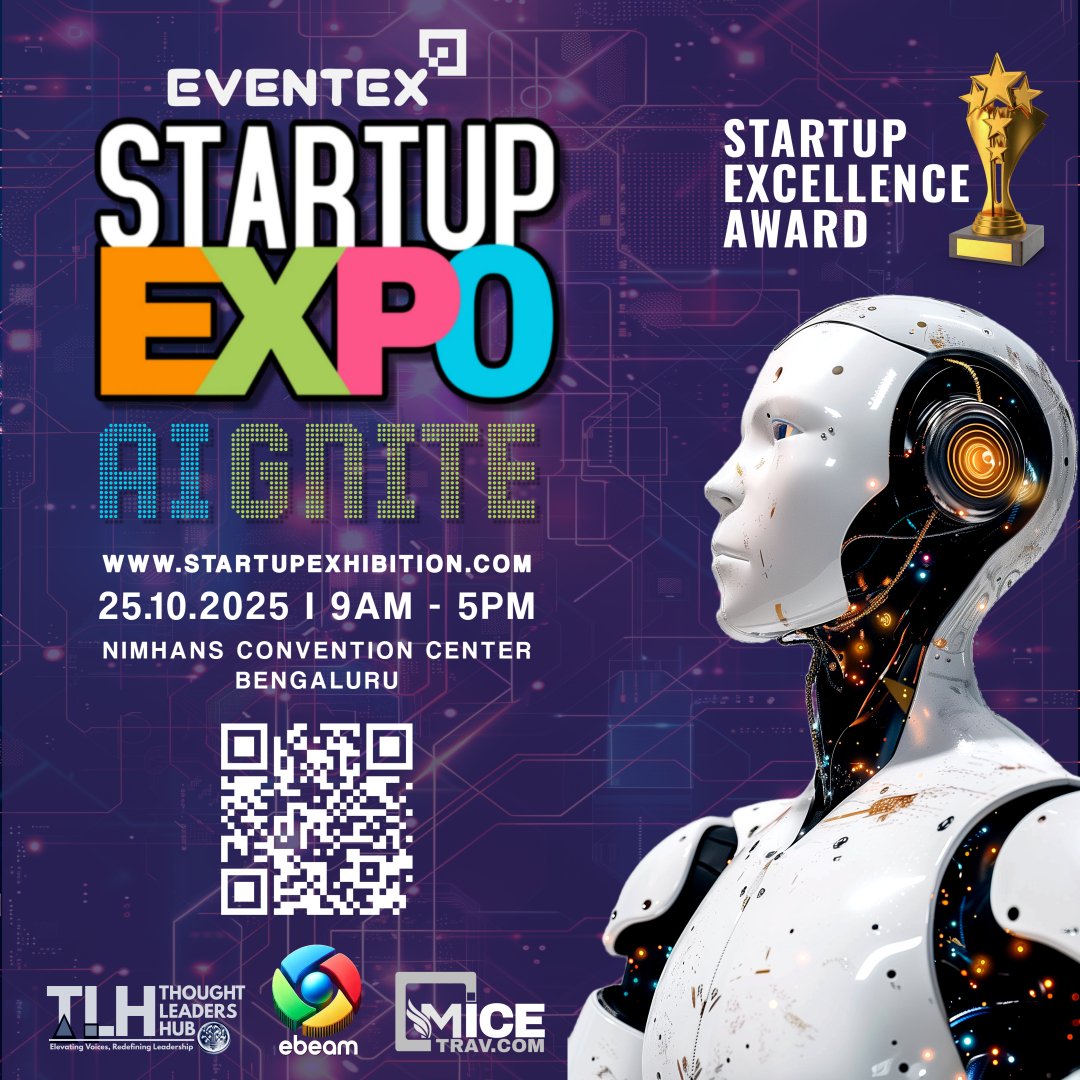 🚀 EVENTEX STARTUP EXPO – AIGNITE 2025
 📅 25th October 2025 | 🕘 9 AM – 5 PM
 📍 NIMHANS Convention Centre, Bengaluru

After a power-packed 1st edition with 1800+ delegates, 50+ exhibitors, 35+ speakers &amp; multiple product launches, we’re back — bigger, smarter &amp; AI-driven! 💡