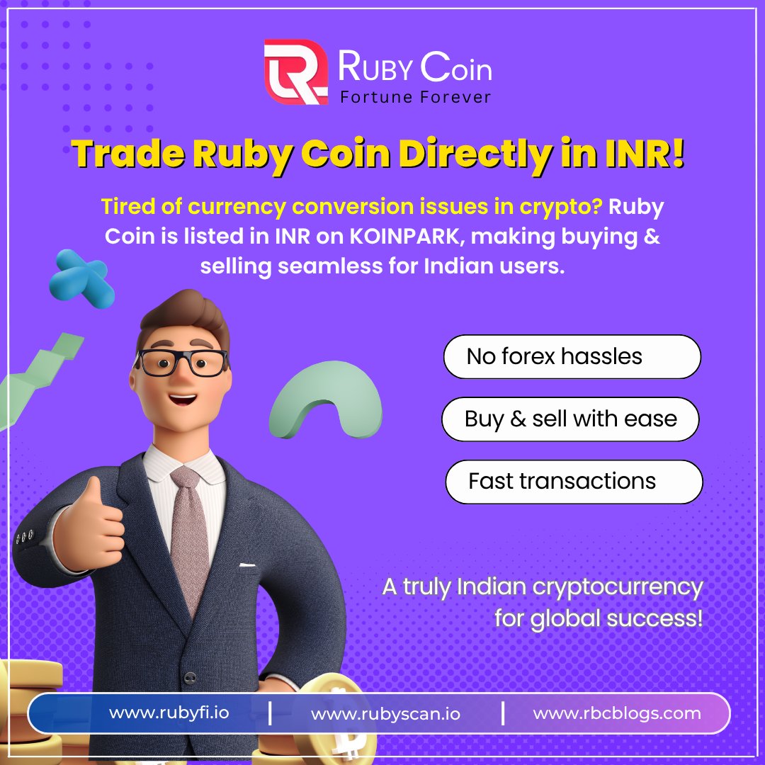 rubywebcast's tweet image. Trade smarter with Ruby Coin – now directly in INR!
No forex hassles, no delays – just fast, easy, and seamless transactions for Indian users.
Everyone join this channel to get regular updates about Ruby Coin - t.me/rubyciunoffical #RubyCoin #RubySan #RubyBlockchain