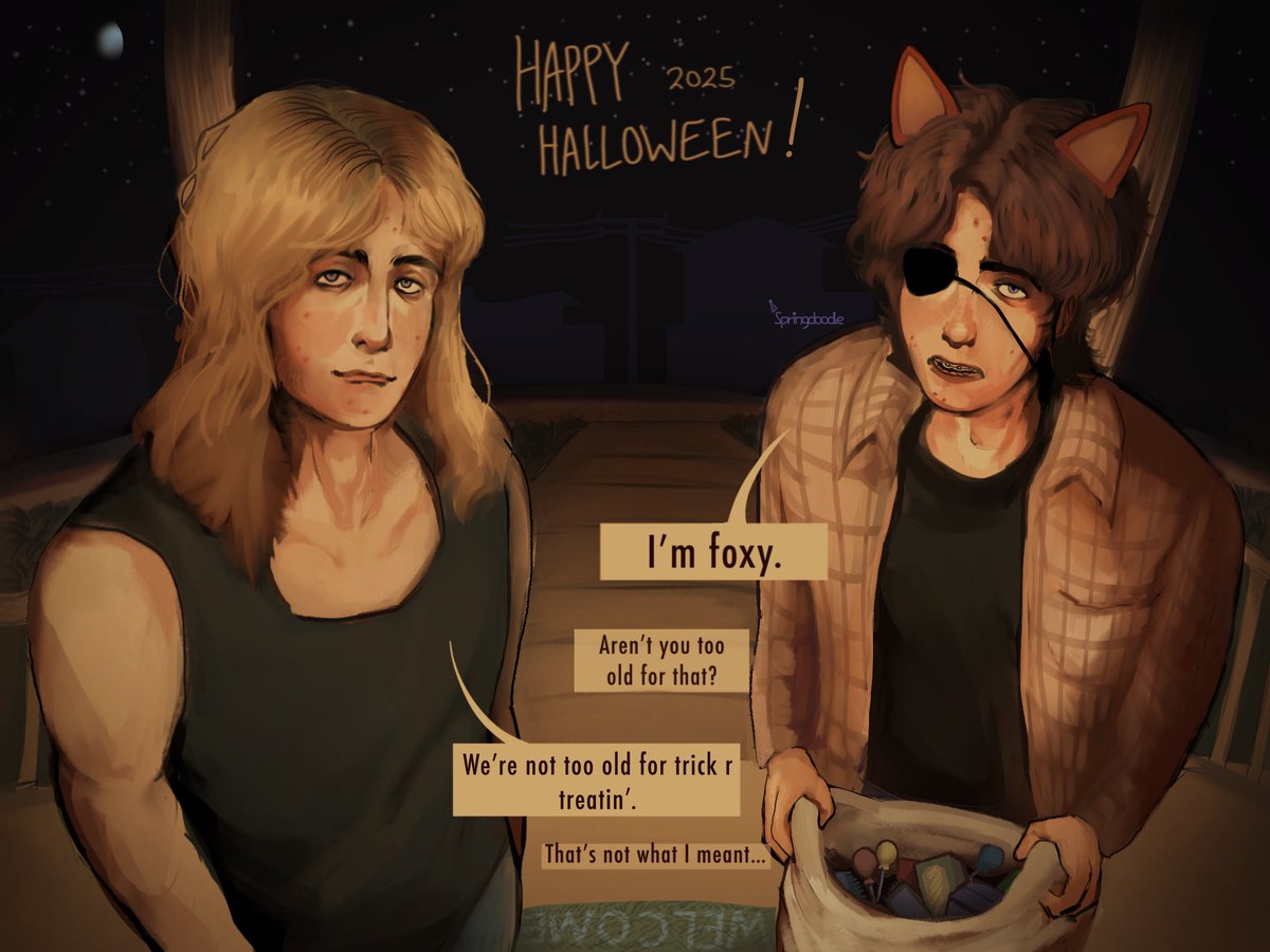 Springdoodle's tweet image. Took a break, Happy Halloween! :) #FNAF #Fanart #Jeremike #Halloween2025