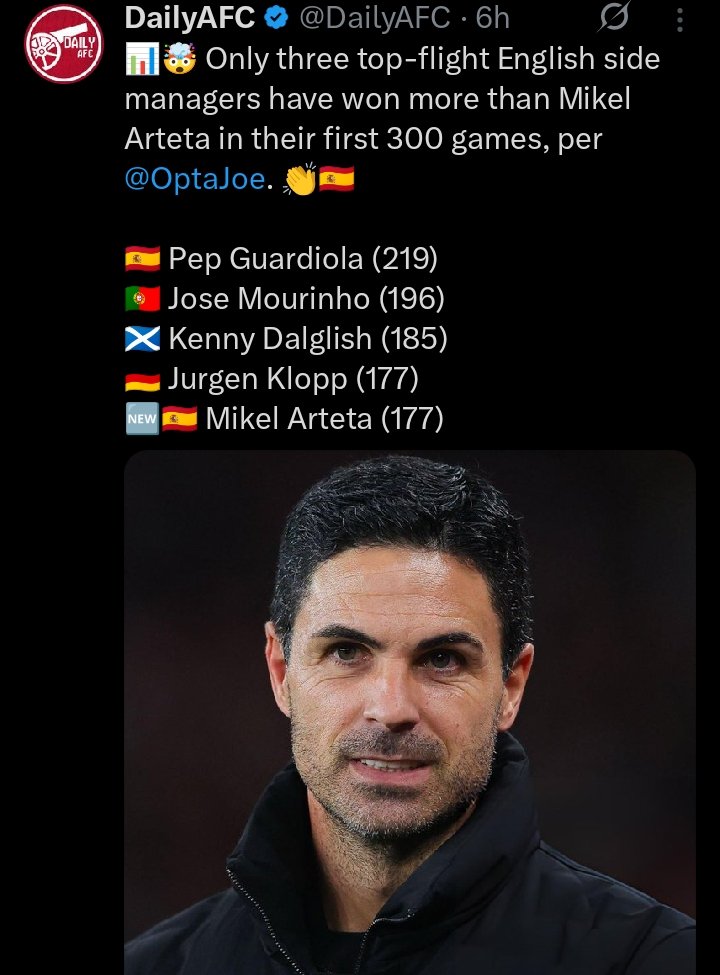 See the greatness in this Man. He is already in the group of Legends.

In this List who was on his first coaching role? -Arteta.

Who among them had the lowest operations budget? - Arteta

The future is this man Arteta.