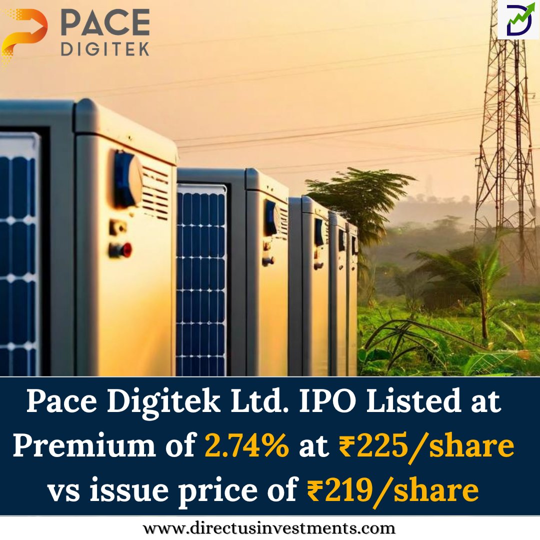 MunjalMohit9870's tweet photo. Pace Digitek Ltd. IPO Listing Details
.
https://t.co/KOz6Gv5BmZ
.
#PaceDigitekIPO2025 #PoweringDigitalIndia #TelecomTechLeader #GreenEnergyStocks #BESSRevolution #SmartInvesting2025 #ListingDayBuzz #IPOStarsOf2025 #PaceYourProfits #FutureReadyStocks #directusinvestments https://t.co/s5ROCNmv2c
